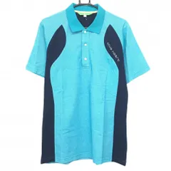 ビバハート 半袖ポロシャツ グリーンブルー×ネイビー ドット ラインストーンロゴ メンズ 52(XL) ゴルフウェア VIVA HEART