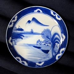 山水画 円形皿　大皿 染付 平皿 [山水風景絵] 丸皿 大皿 取り皿 盛り皿 飾り皿 和食器