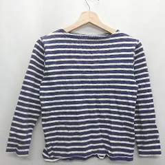 ◇ ⊇ ノーブランド ボーダー柄　コットン100% 長袖 ロンT サイズM ネイビー　ホワイト レディース E  【1410100003228】