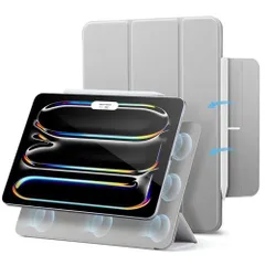 ESR iPad Pro 11インチ ケース M4 (2024、第5世代) 強力マグネット吸着式 スリムな三つ折りスタンドケース Pencil Pro/USB-C完全対応 耐久性保護 Reboundシリーズ グレー