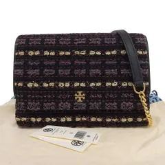 【本物保証】 布袋付 超美品 トリーバーチ TORY BURCH チェーンウォレット 斜め掛けバッグ ショルダーバッグ ツイード マルチカラー