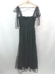 ◇ ⊂ マジェスティックレゴン ノースリーブ 膝下丈 肩リボンシャーリングワンピース サイズM ブラック系 レディース E  【1507160019518】のサムネイル