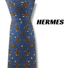 【7301】良品！エルメス　ネクタイ　ブルー系　カメ柄.