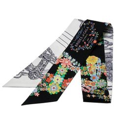エルメス　HERMES　スカーフ　ツイリー　ブリッドドゥガラ　アンフルール＆アイライナー　ノワール/マルチカラー/ブラン　未使用品