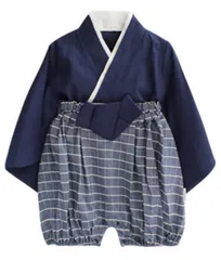 ☆新品☆ネイビー色　袴風 セパレート はかま ロンパース 袴ロンパース ベビー赤ちゃん はかまロンパース 衣装 着物 和服 和装 ベビー服 男の子 女の子 初節句 お食い初め ひな祭り こどもの日 お誕生日 ギフト 出産祝い 70 80 90