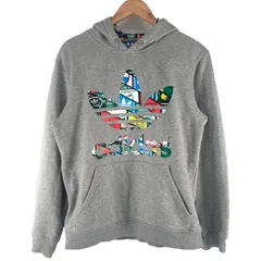 adidas originals トレフォイル プリントロゴ パーカー AC0486 Lサイズ グレー アディダス オリジナルス メンズ 古着 フーディー フード付き