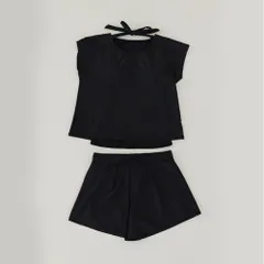 ☆ ブラック ☆ M ☆ 水着 レディース 体型カバー 水着 体型カバー 半袖 ラッシュガード セパレート スイムウェア ショートパンツ 女性 女子 シンプル バックリボン おしゃれ オシャレ 通気性 トップス かわいい 可愛い 紫外線対策 ジム 水泳