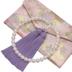 【新着商品】星月菩提樹 念珠 本水晶 葬式 葬儀 女性用 お通夜 略式 数珠 じゅず 数珠袋付き 通雲念珠屋 すべての宗派で使える (貝パール／藤)
