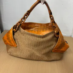 ▪️Salvatore Ferragamo フェラガモ ストロー パイソン ハンドバッグ 本ヘビ革 トートバッグ ブラウン オレンジ