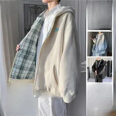 パーカー メンズ 長袖 フード付き リバーシブル チェック柄 ジップアップ ジャケット カーディガン ビッグシルエット ゆったり マウンテンパーカー 春 秋服 秋冬【0912】