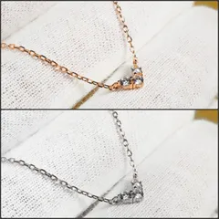【全2色⭐】ネックレス　3粒ダイヤ　ハート　小ぶり　華奢　大人可愛い　誕生日