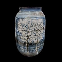 A1072-2/有田焼/日展作家/草場正人（正染）造/染付花瓶/花器/花入/ 草場正人（有田焼染付大振花入れ）