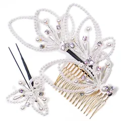 髪飾り コーム かんざし 簪 振袖 成人式 ヘッドドレス 2点 キラキラ 髪留め パール 銀 日本製 ウエディング 着物 和装 洋装 袴 訪問着 結婚式 パーティ フォーマル 17531 t892　Si