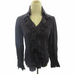 バーバリーブラックレーベル BURBERRY BLACK LABEL フリルブラウス シャツ チェック 紫 パープル 38 約M ■DC6のサムネイル
