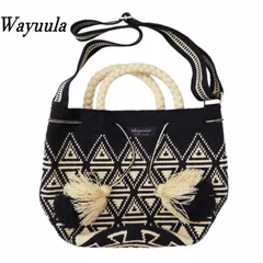 Wayuula ワユーラ フリンジデザイン 編み込みニットバッグ ハンドバッグ ショルダーバッグ 2way BEG × BLK/ベージュ × 黒