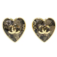 【美品】CHANEL シャネル ピアス ゴールド / ハート ココマーク ピアス / 両耳用 レース メタル レジン C24 K / アクセサリー ジュエリー ファッション 小物【レディース】【中古】