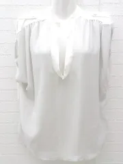◇ URBAN RESEARCH ROSSO 2way スキッパー ノースリーブ 半袖 シャツ ブラウス サイズF ホワイト グレー レディース  【1002800380022】
