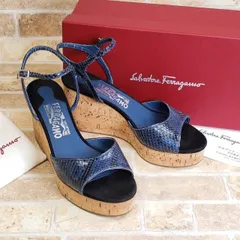 美品 フェラガモ ☆ パイソンレザー ウェッジソール サンダル 5.5 伊製