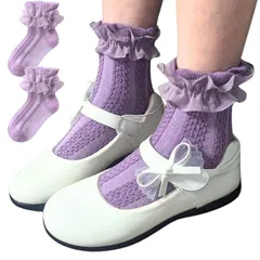 【新品】 [LivKids] 靴下 キッズ 紫 女の子 フォーマル 2足セット 14cm～16cm スクールソックス パープル Sサイズ