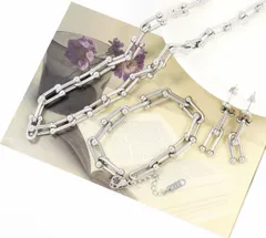 クーポンあり【セット売り】 U字型鎖3点ピアス ブレスレット ネックレス U型 U字 レディース チェーン サージカルステンレス 316L ステンレス18金 k18 仕上げ ニッケルフリー 金属アレルギー U字型アクセサリー 鎖 ネックレス