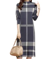 [Elixio] [エリクシオ] あったか ワンピース ニットワンピース チェック 柄 レディース 長袖 タイトスカート ミモレ丈 厚手 きれいめ 体型カバー 冬 大きいサイズ デート クリスマス (JP, アルファベット, 3XL,  [グレー] [3XL]