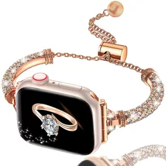 コンパチブルApple Watch バンド きらきら 41mm 40mm 38mm 可愛い エレガントで華奢 細い帯 飾りベルト ダイヤモンド付き サイズ調整可能 交換便利 プレゼント メタルブレスレット 女の子 あっぷるウォッチ Series s