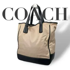 良品4955 COACH コーチ トートバッグ キャンバス レザー ブラック