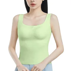 [SIVAN] タンクトップ カップ付き レディース キャミソール 【雲のような感触・下着の束縛感にさようなら！】 インナー ブラトップ 無縫製 【脇下のハミ肉隠し・幅広ストラップ】  (JP, アルファベット, XL, グリーン)