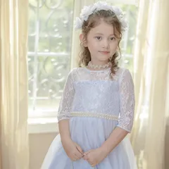 【サックス】デコルテシースルーレーススリーブドレス YUP12 《メール便優先商品》 キッズ キャサリンコテージ