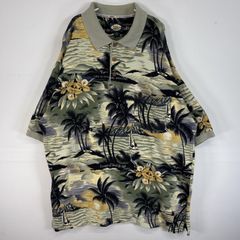 Vintage古着 ペイズリー 総柄 ポロシャツ ボタニカル 緑色 半袖 XL 