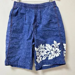 (^w^)b HELLY HANSEN ヘリーハンセン HH サーフパンツ スイムショーツ ショートパンツ ハーフパンツ 花柄 総柄 ブランドロゴ刺繍 ハイビスカス カジュアル ラフ ゆったり リゾート タウンユース 綿100% ブルー メンズ サイズM
