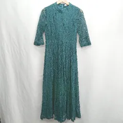 ◇ ⊂ Lace Ladies レースレディース レース柄 フォーマル 七分袖 ロング丈 ワンピース サイズS グリーン系 レディース E  【1412260004190】