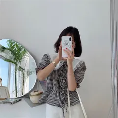 ギンガムチェックビッグカラーブラウス