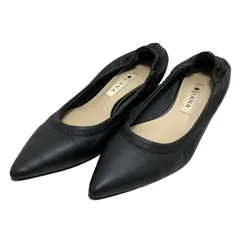 【美品】ダイアナ (22) パンプス ポインテッドトゥ フラットシューズ ギャザー 本革 レザー 希少デザイン