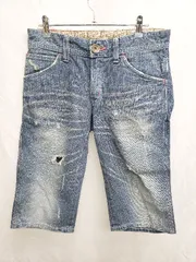 ◇ ⊂ EDWIN エドウィン BTS593 ダメージ ユーズド加工 デニム ハーフ パンツ サイズ28 ブルー系 メンズ P  【1409250003431】