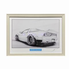 toyota トヨタ 180SX カスタム リア【鉛筆画】名車 旧車 オールドカー ノスタルジックカー イラスト 絵画 デッサン 絵　A4サイズ   額付き 作者直筆サイン入り 車好き 男性 向け バースデー  定年退職祝い ギフト プレゼント に