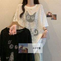 2025夏の新しい大きいサイズの女性熱いドリルの漫画の半袖のシャツの上着
