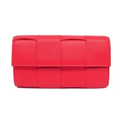 【名東】ボッテガヴェネタ カセット ラージフラップ ウォレット 長財布 レッド 赤系 ゴールド金具 レザー