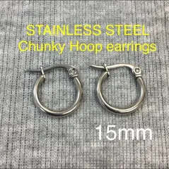 Hoop earrings Silver チャンキーフープピアス両耳ペア15mm
