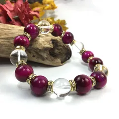 ピンクタイガーアイ&水晶 パワーストーン ブレスレット 12mm (ゴールド) メンズ・レディース 男性・女性  数珠 虎目石 金運 恋愛運  □