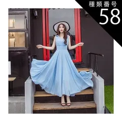 種類58：イエロー/2XL シフォンワンピース シフォンドレス ドレスワンピース ワンピース ドレス フレアワンピース シフォンワンピース ロング ロング丈 マキシ マキシ丈 9分丈 袖なし ノースリーブ Vネック カシュクール フレア セミフレア Aライン 