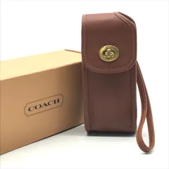 美品 COACH コーチ グローブレザー ハンド バッグ ポーチ ブラウン h639