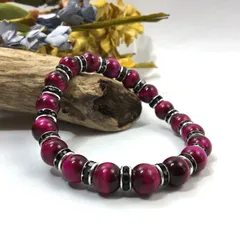 ピンクタイガーアイ パワーストーン ブレスレット 10mm (ブラック) メンズ・レディース 男性・女性  数珠 虎目石 金運 恋愛運 ○