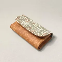 イタリアンレザー×花柄布のコインケース(出品番号98)