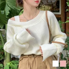 ワンショルダーニット 秋 冬 韓国ファッション 10代 20代 30代 レディース 可愛い 大人カジュアル シンプル 上品 綺麗め オフショル