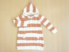 ジェラートピケ gelato pique アウトレット 子供服 女の子 110cm 120cm 長袖 ワンピース フード付き ニット ボーダー レンガ色 白 秋 冬 ★3 冬服 ガールズ 女児 キッズ 【中古】 ユーズド 古着 子ども服 こども