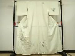平和屋着物▽訪問着　単衣　刺繍　草花文　正絹　逸品　AAAU7993fy