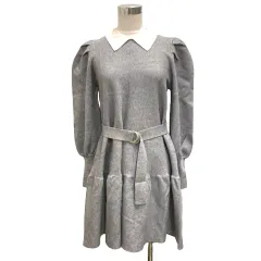 トランテアン ソン ドゥ モード 31 Sons de mode ワンピース ニット フレア ミニ丈 ベルト付 長袖 無地 36 グレー