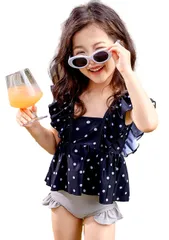 [Electric Circus] キッズ 水着 セパレート 女の子 水玉柄 スイムキャップ付き 3点セット フリル パンツ 小学生 スイムウェア ビキニ (B) かっこいい かわいい おしゃれ 人気 プレゼント ベビー 子供  [B] [Free Size]