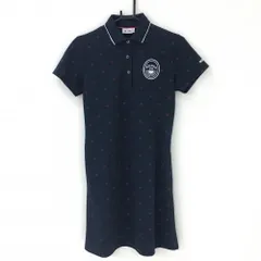 アディダス ワンピース ネイビー×レッド 総柄 襟ライン  レディース M/M ゴルフウェア adidas